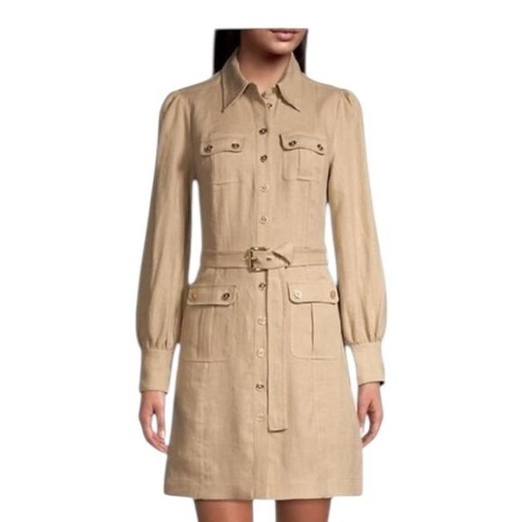 Michael Kors Hemp Utility Mini Dress in Khaki - Picture 3 of 8